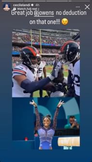 Cecile Landi reacts to Simone Biles' husband Jonathan Owens; Instagram - @cecilelandi